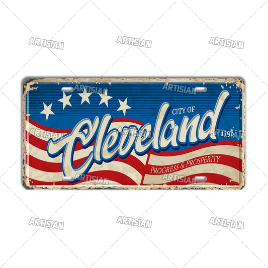 壁掛けライセンスプレート看板・USシティーコレクション - Cleveland