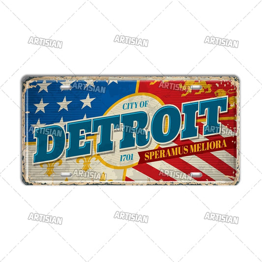 壁掛けライセンスプレート看板・USシティーコレクション - Detroit