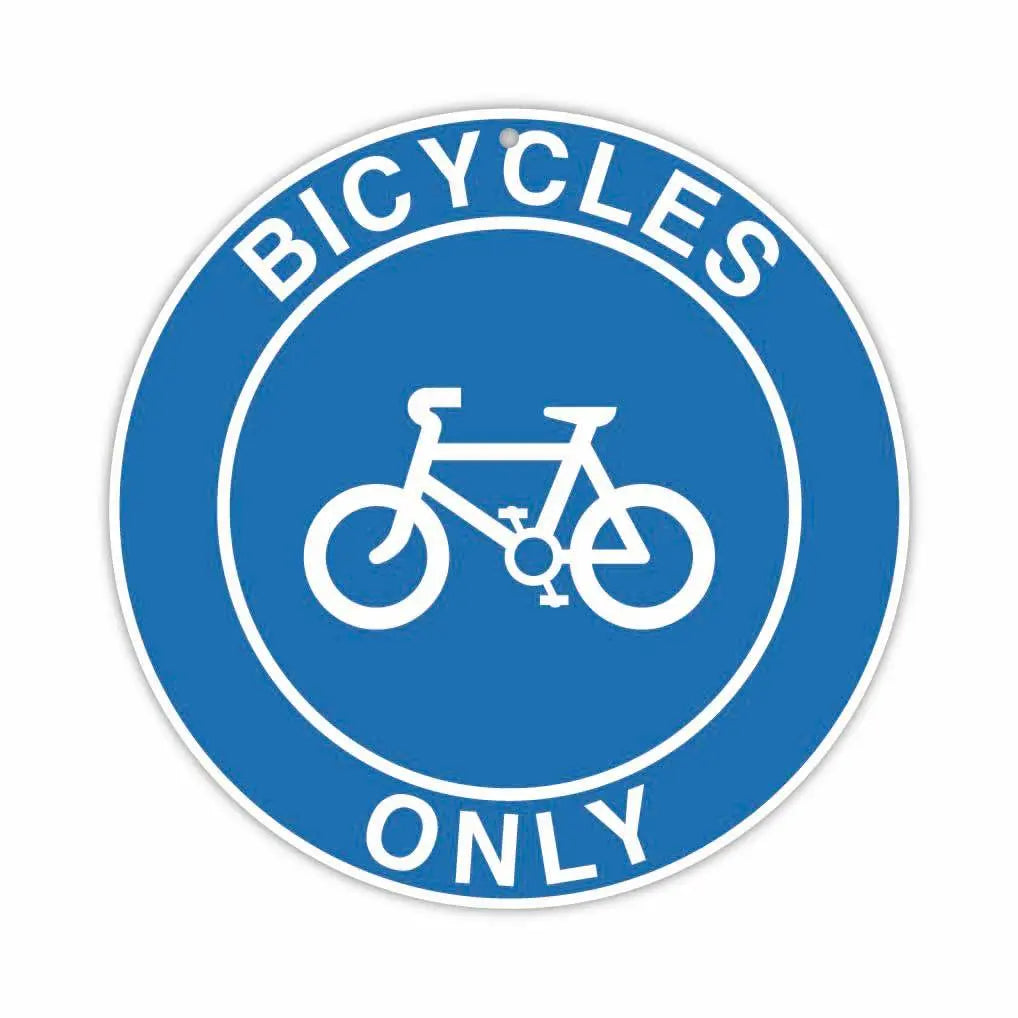 【丸形看板】標識・青・自転車のみ通行可/アメリカ製オリジナル看板(直径約20cm) PL8HERO