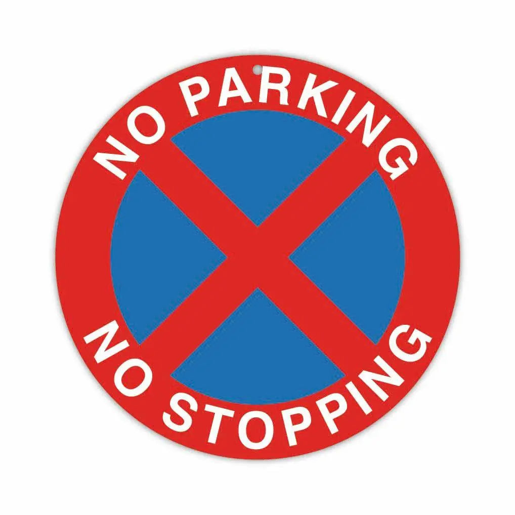 【丸形看板】標識・赤青・駐停車禁止/アメリカ製オリジナル看板(直径約20cm) PL8HERO