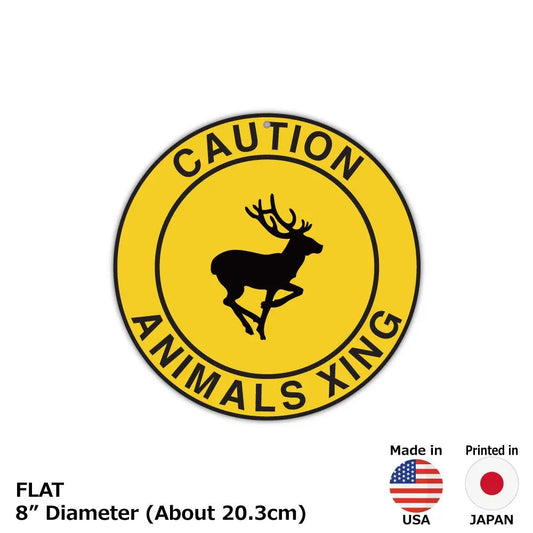 【丸形看板】標識・黄・動物横断注意/アメリカ製オリジナル看板(直径約20cm) PL8HERO