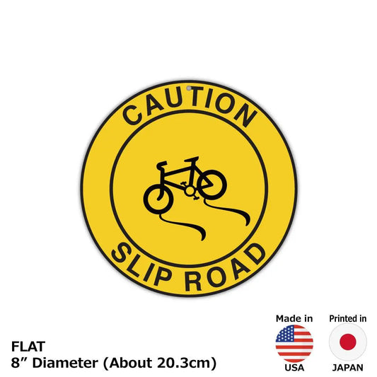 【丸形看板】標識・黄・自転車スリップ注意/アメリカ製オリジナル看板(直径約20cm) PL8HERO