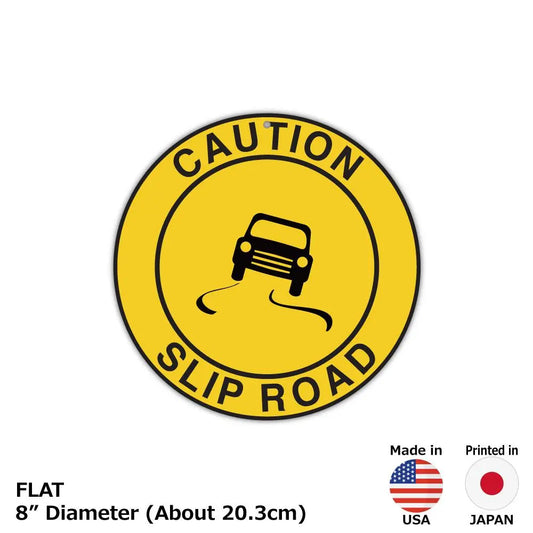 【丸形看板】標識・黄・自動車スリップ注意/アメリカ製オリジナル看板(直径約20cm) PL8HERO