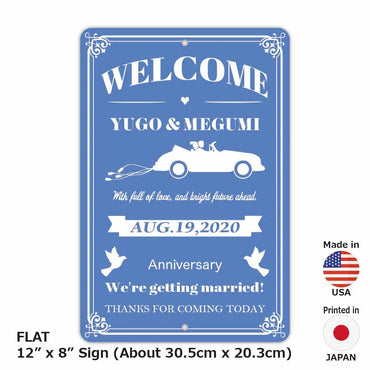 [Rectangular signboard] Wedding welcome board car blue / original signboard made in the United States (about 20x30 cm)