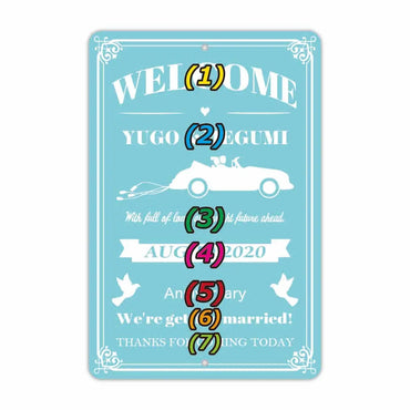 [Rectangular signboard] Wedding welcome board, car, turquoise / American-made original signboard (approx. 20x30cm)