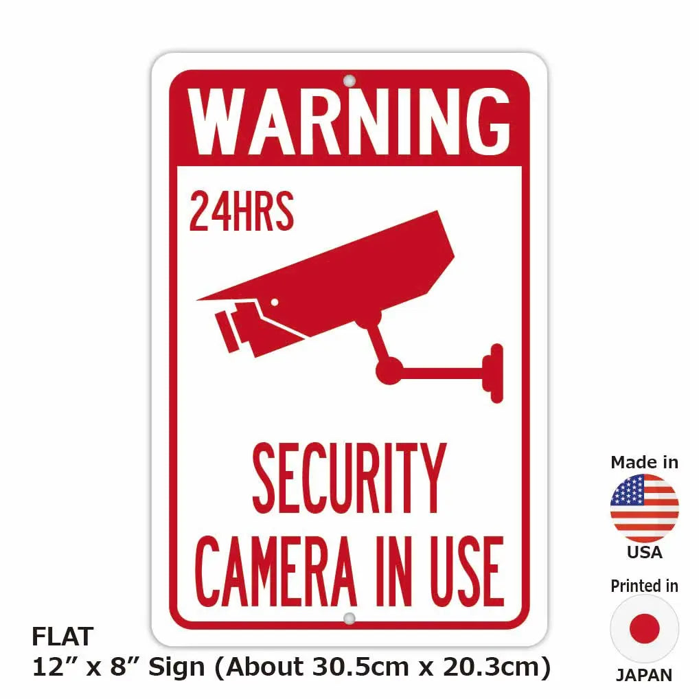 【長方形看板】警告！防犯カメラ稼働中/アメリカ製オリジナル看板(約20x30cm) PL8HERO