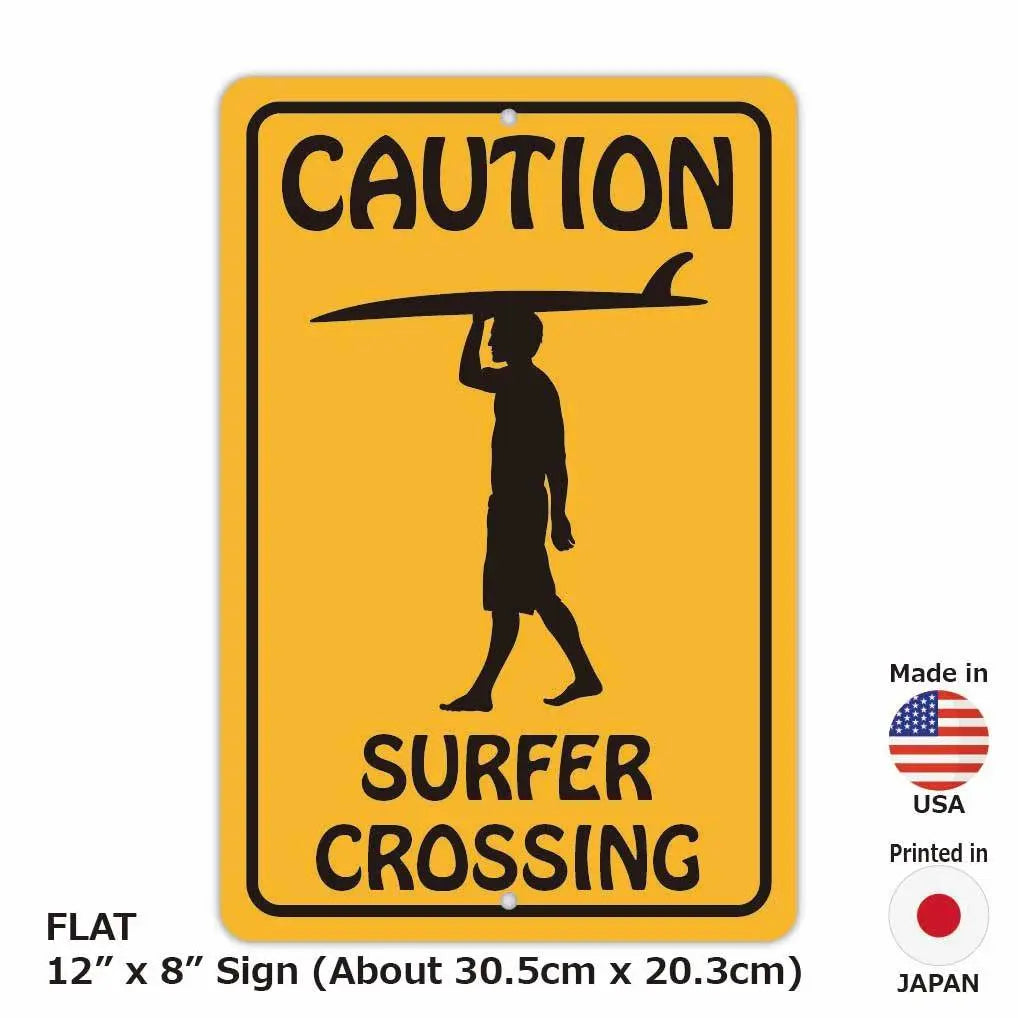 【長方形看板】サーファー横断中/アメリカ製オリジナル看板(約20x30cm) PL8HERO