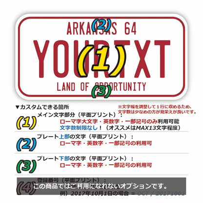 【ステッカー】アーカンソー64/オリジナルアメリカナンバープレート型・耐水・耐候・屋外OK PL8HERO