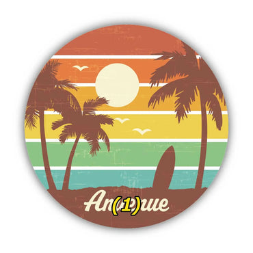 [Sticker] Round sticker, palm tree, brown / original characters, water resistant, weather resistant, outdoor OK