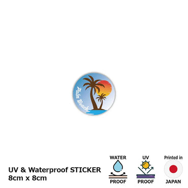 [Sticker] Round sticker, palm tree, island, sunset / original characters, water resistant, weather resistant, outdoor OK