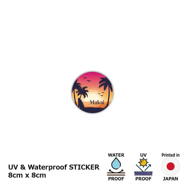 [Sticker] Round sticker, palm tree, sunset / original characters, water resistant, weather resistant, outdoor OK