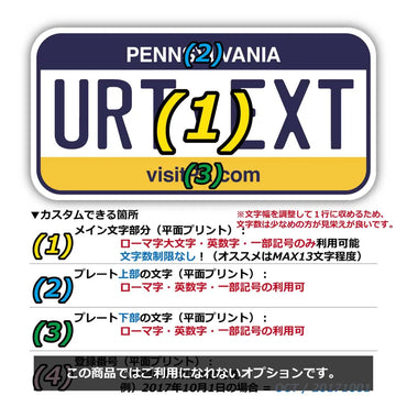 【ステッカー】ペンシルバニア/オリジナルアメリカナンバープレート型・耐水・耐候・屋外OK