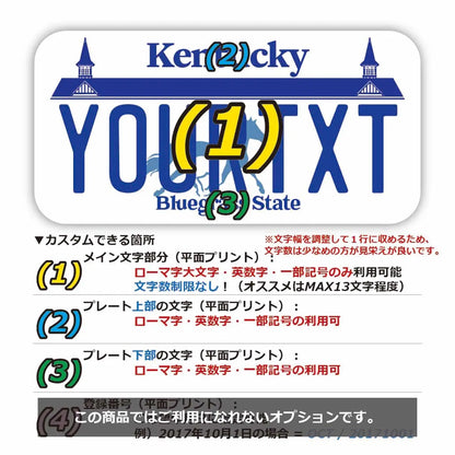 【ステッカー】ケンタッキー/オリジナルアメリカナンバープレート型・耐水・耐候・屋外OK PL8HERO