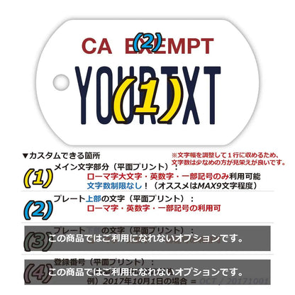 【ドッグタグ】カリフォルニア(公用車)/オリジナルアメリカナンバープレート型 キーホルダー PL8HERO