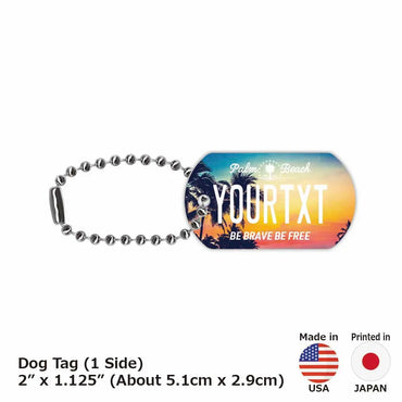 【犬用迷子札・ドッグタグ】ヤシの木・サンセット/オリジナルアメリカナンバープレート型 名入れキーホルダー