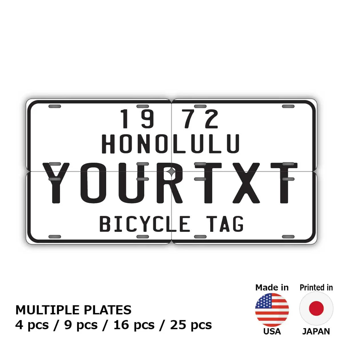【マルチプレート】ハワイ自転車タグ・ホワイト/オリジナルアメリカナンバープレート PL8HERO