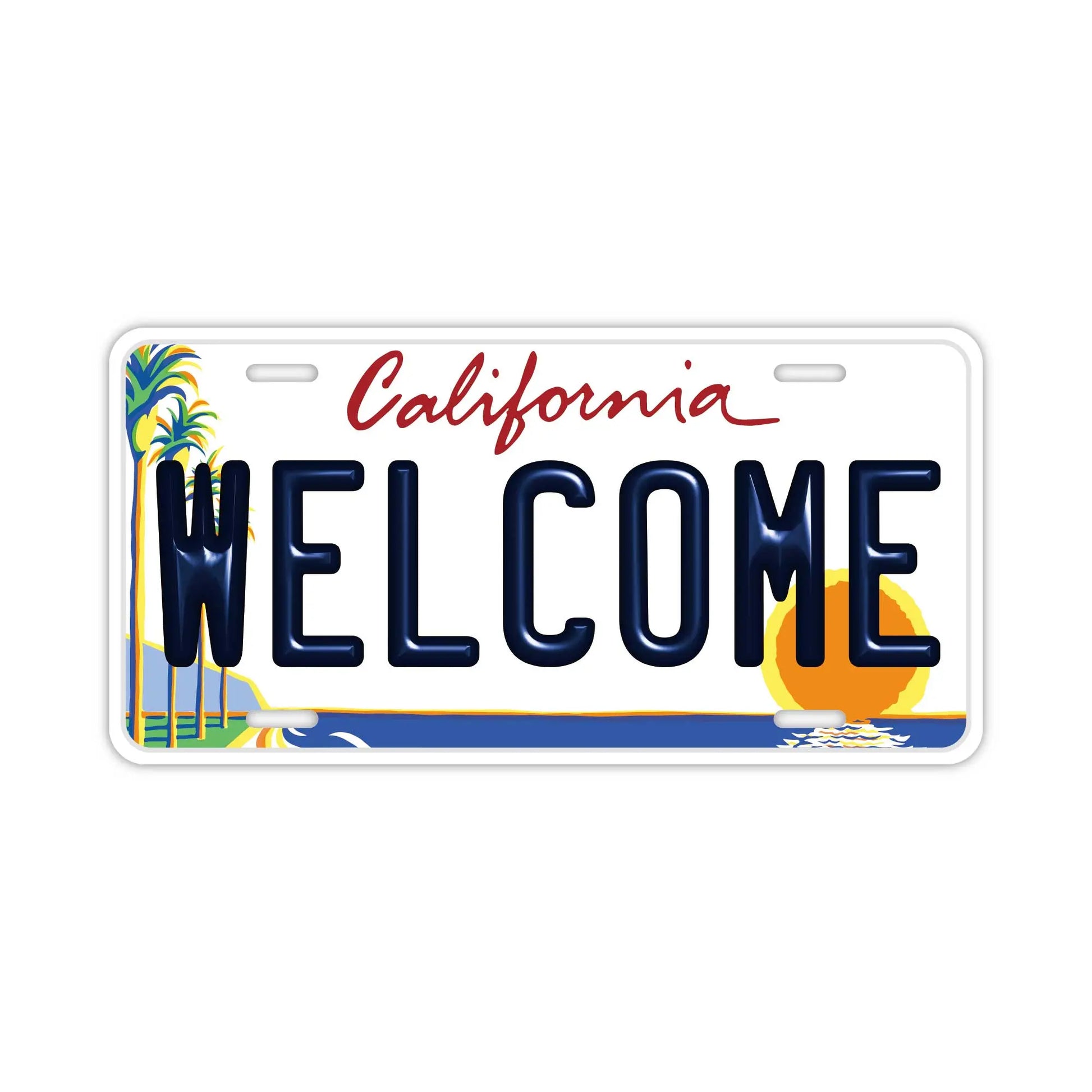 【ウェルカムボード看板】カリフォルニア州ヤシの木サンセット・アメリカライセンスプレート型サイン PL8HERO