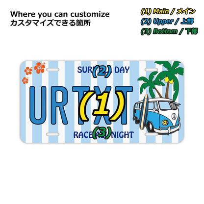 【大・US車用】ワーゲンバス・ブルー/オリジナルアメリカエンボスナンバープレート おしゃれ表札看板 PL8HERO